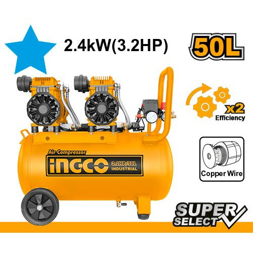 Compresor 3.2hp 75db 50l 110-120v 60hz 2x1200w 3400 Rpm 8 Ba