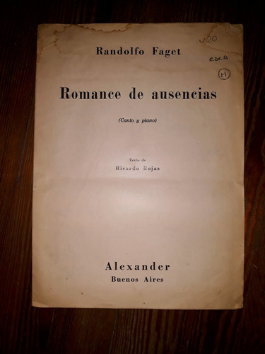 Ricardo  Rojas Randolfo Faget Romance Ausencias Partitura