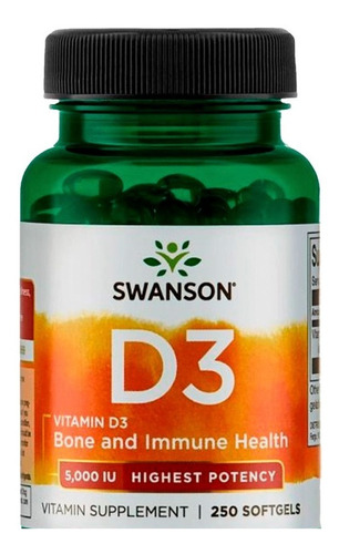 Suplemento Vitamina D3 5000 Ui Swanson 250 Softgels Sabor N/A