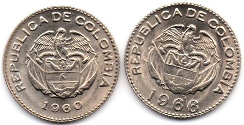 10 Centavos 1960 Y 1966 Cacique Calarcá Nuevas
