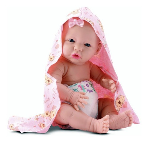 Boneca Bebe Estilo Reborn + Banheira Fralda Toalha Divertoys