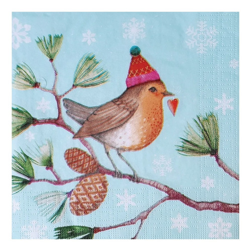 Imagen 2 de 5 de Servilletas Decoupage Navidad Pajarito Y Casitas Laura Craft