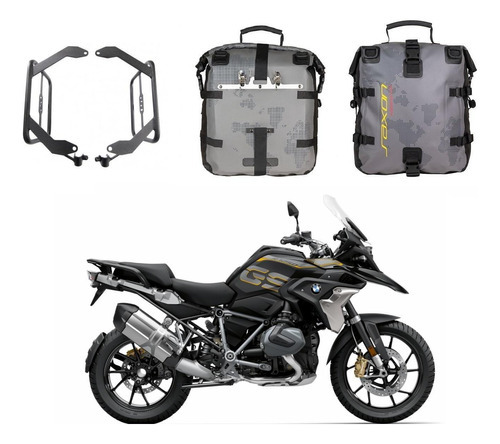 Kit Saxon Par Alforjes Cinza 30l+suporte Chapam Bmw 1200/250