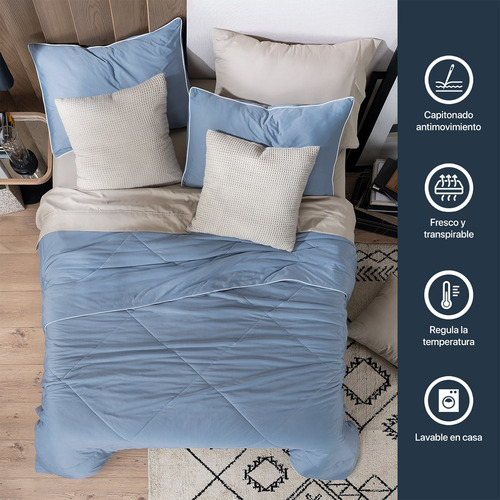 Edredón De Enfriamiento King Size Con Fundas Esquimal Azul Liso