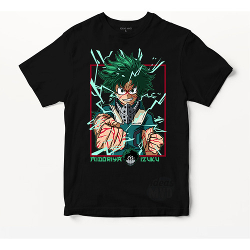 Remera My Hero Academia Izuku Midoriya 02 (negra:) Ideas Mvd