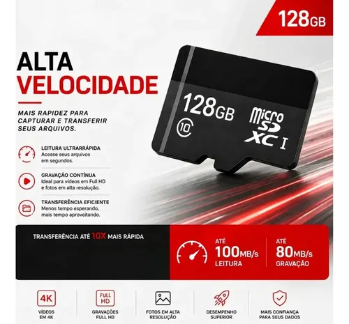 Cartão MicroSDXC Techfun Ultra 128 GB Classe 10 com Adaptador SD para Celular e Switch