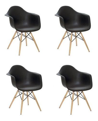 Jogo 4 Cadeiras Charles Eames Wood Eiffel Com Braço