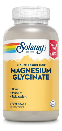 Glicinato De Magnesio 400 Mg Solaray 275 Cápsulas Veganas