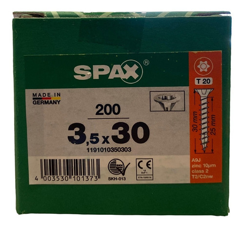 Tornillos Spax Madera 3.5 X 30 Con 200 Piezas T20