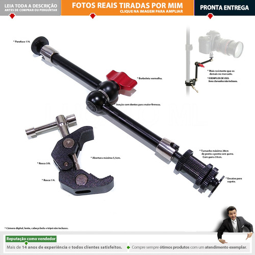 Imagem 3 de 10 de Braço Mágico Mais Resistente 28cm Articulado + Garra | N2