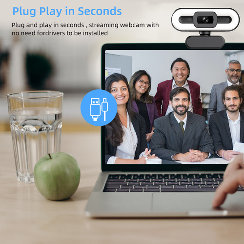 Webcam Hd 1080p Com Luz De Anel, Microfone, Usb Para Pc/lapt