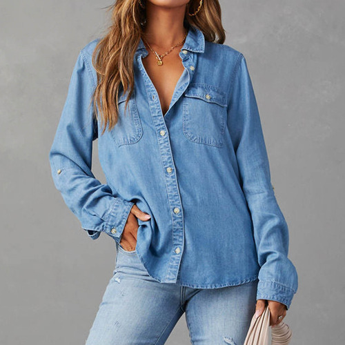 Blusa E, Camisa Vaquera Para Mujer, Cambray, Vaqueros Wester