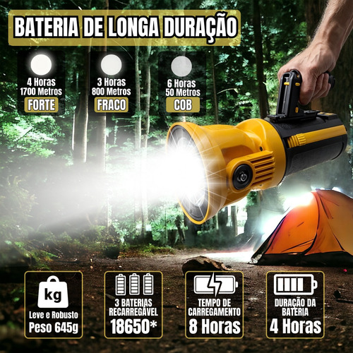 Lanterna Holofote Led De Longo Alcance Para Camping E Trilha