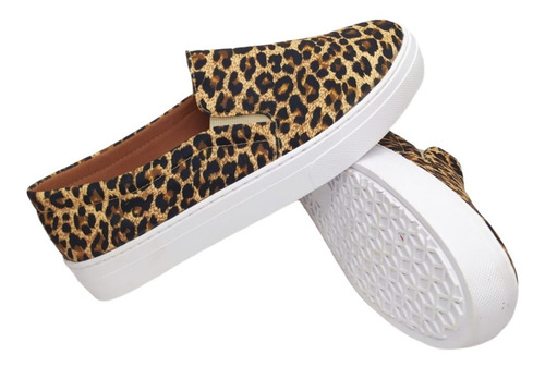 Imagem 4 de 7 de Slip On Tenis Feminino Casual Animal Print Onça Oncinha
