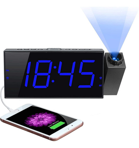 Reloj Despertador Digital Con Proyector Para Dormitorio, Con