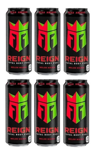 Kit 6 Energético Reign Fuel Com Bcaa Zero Açucar Melon 473ml