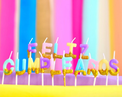 Imagen 1 de 2 de Vela Frase Feliz Cumple Pastel Con Glitter Torta Cotillon