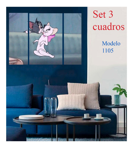 Cuadro Decorativo Tom Y Jerry Caicatura En 3 Piezas  