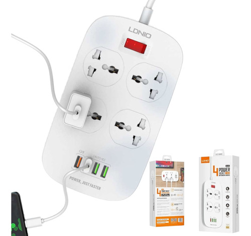 Extensión Toma Corriente Ldnio Sc4407 4 Power Socket + 4 Usb