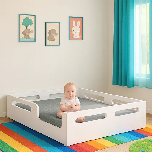 Cama Infantil Montessori Casal Gentil Móveis Mdf Branco Com Proteção Cama Montessori