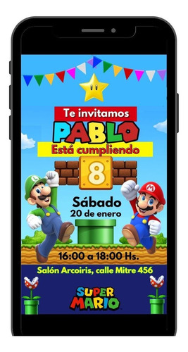 Invitación Digital Súper Mario Bros Invitación Mario Luigi 