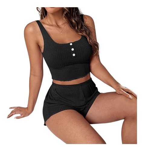 Conjunto Casual - Pijama Corto 2 Piezas - Peto + Short Mujer