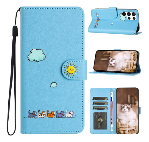 Funda Tipo Cartera Con Ranuras Para Samsung, De Piel De Gato