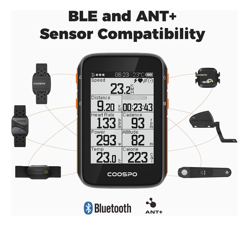 Computadora De Bicicleta Coospo Modelo Bc200 Gps Inalámbrico Negro