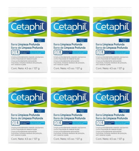 Jabon Corporal En Barra, Cetaphil, 6 Pzs De 127g C/u