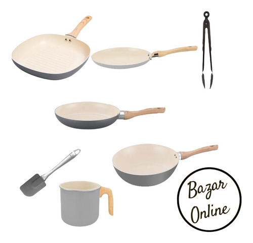 Set Sarten 26cm Wok Bif Panq Jarro Hudson Gray Crema 5pz.