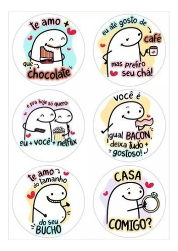 Kit 55 Papel Arroz Flork Namorados 6 Frases Comidas 9cm Cada