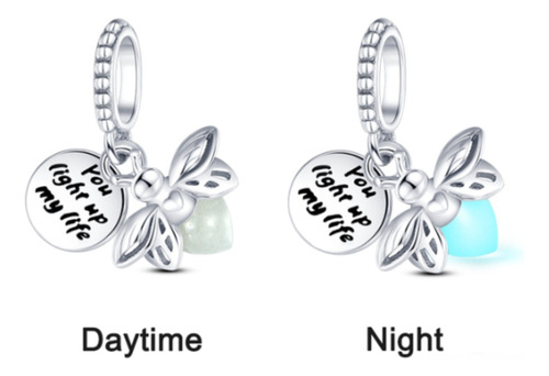 Charm Pandor Luciérnaga Fluorescente Plata Ley 925