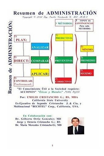 Resumen De Administracion - Cristancho-g Bs,mba,..., de Cristancho-G BS,MBA, Ing. Emilio. Editorial Independently Published en español