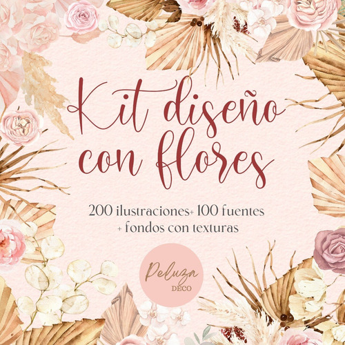 Súper Kit Flores Boho + Tipografías Imprimible Cliparts Png