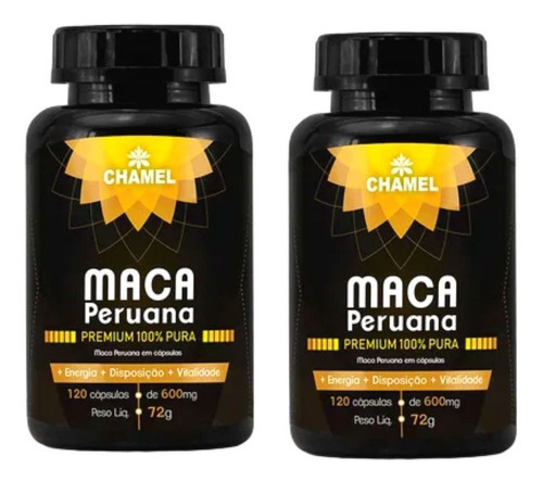 Maca Peruana Premium 100% Pura 2 Frascos C/ 120 Cáps Chamel