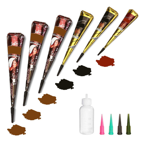 Temporary Tattoos Kit, 6pcs Semi Permanent Tattoo Paste Cone