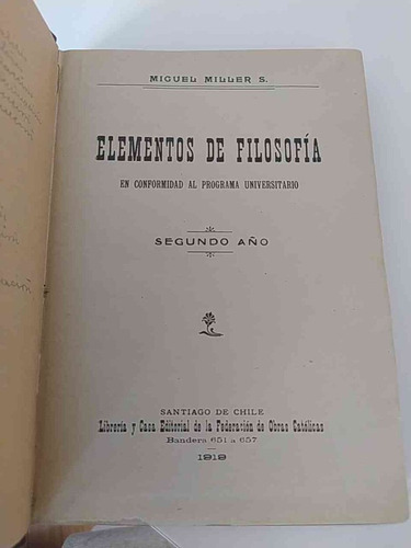 Elementos De Filosofía Miguel Miller 1919 Librería Y Casa Ed