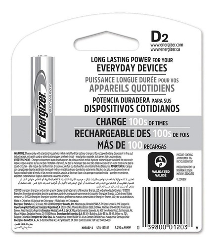 Pila Energizer D Recargable Blister 12 Unidades