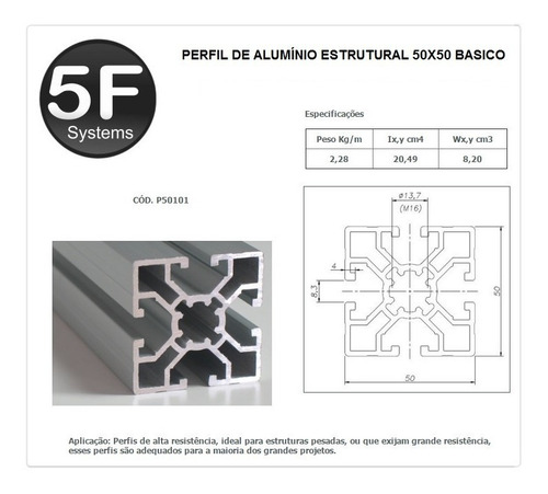 Imagem 2 de 3 de Perfil De Alumínio Estrutural 50x50 Básico