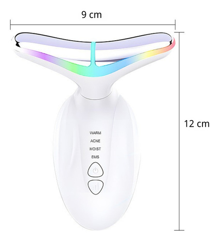 Masajeador Cuello Facial Vibratorio Con Ems Luz Led 7 Color Blanco