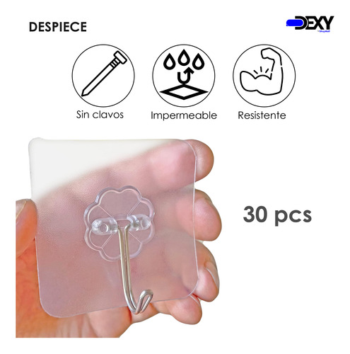 30 Ganchos Adhesivos Transparentes Impermeable Soporta 15kg
