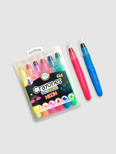 Imagen 2 de 5 de Lapices De Cera Crayon Gel Neon Retractil Con Aroma X6 Edu