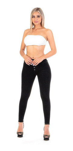 Imagen 8 de 10 de Pantalón Jeans Mujer Negro Mezclilla Stretch Cierre Botones