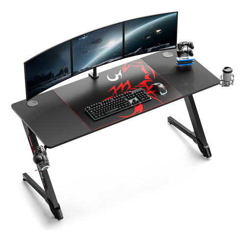 Its_organized Gaming Desk, 60 Inch Z Shaped Carbon Fiber S.
