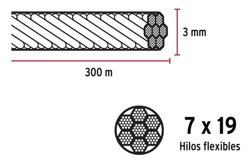 Cable Acero 1/8' Flexible 7x19 Recubierto Pvc Carrete 300 M