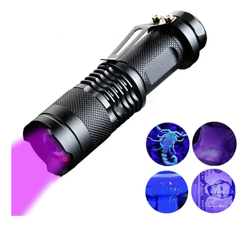 Lanterna Uv Ultravioleta Led Unhas Escorpião Notas Falsas Recarregável Tática Potente Com Zoom Multi9dad3s