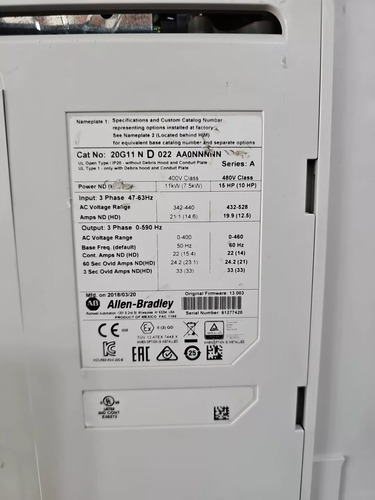 Allen Bradley Powerflex 755 15 Hp 440v 20g11nd022aa0nnnnn (Usado)