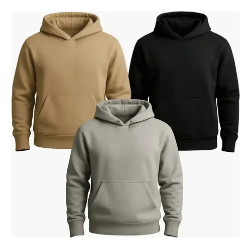 Kit 3 Moletom Canguru Liso Flanelado Blusa  De Frio Unissex Gg Kit Bege / Preto / Cinza