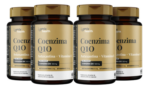 Kit 4x - Coenzima Q10 Omix Health - 60 Cápsulas - Omix Sabor Sem Sabor