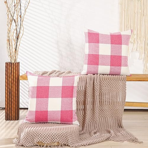 Juego De 2 Fundas De Almohada De Lino Rosa 45x45 Cm